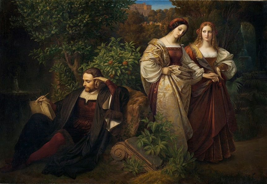 Carl Ferdinand Sohn, Tasso and the two Leonores, 1839, 175,8 x 255,5 cm, Oil on Canvas, Düsseldorf, Museum Kunstpalast © Museum Kunstpalast, Photo: Horst Kolberg/ARTOTHEK